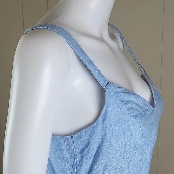 Cynthia Rowley 100% Linen Pink & Blue Chambray Color Block Tiered Sundress - Picture 6 of 16